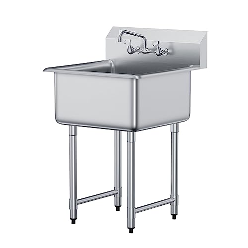 VEVOR Stainless Steel Prep & Utility Sink with Faucet and Legs, 21"x18" Single Bowl L5070