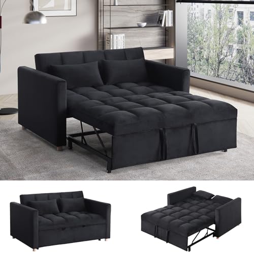 Sleeper Chair Pull Out Chair Beds Sofa Bed Convertible Chair into Bed with USB Ports & Cupholders Adjustable Backrest Sofabed for Living Room, Bedroom, Office, Apartment,Black