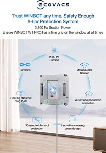 ECOVACS Winbot W1 Pro Window Cleaning Robot, 2800Pa Suction, App Control, Grey R250
