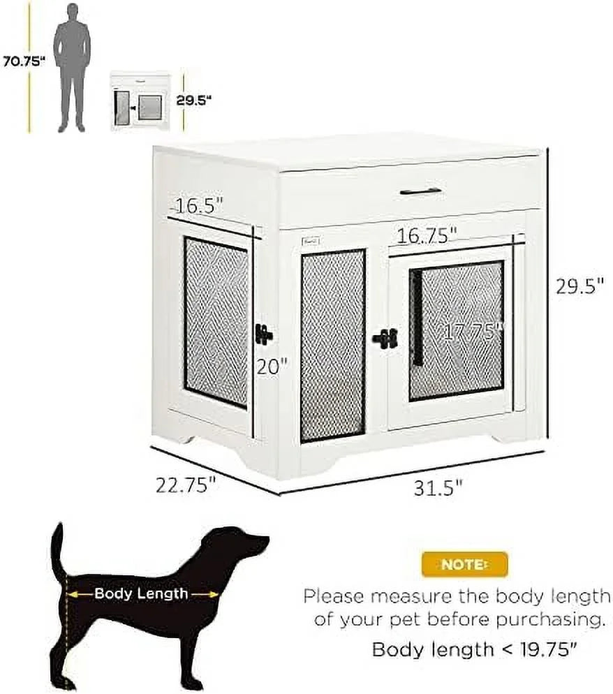 White Dog Crate Furniture with Cushion and Drawer Q96474