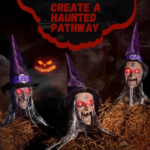Halloween Animatronic Witch Stakes 3-Pack with Sound and Light-Up Eyes H43563