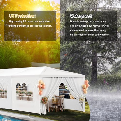 White Party Tent 10x30 with 8 Sidewalls for Outdoor Events K927