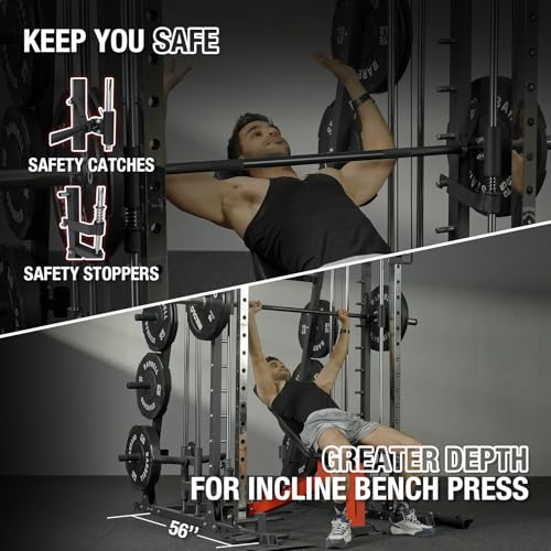 Mikolo Smith Machine 2200lbs Squat Rack with Lat Pulldown & Cable Crossover E219