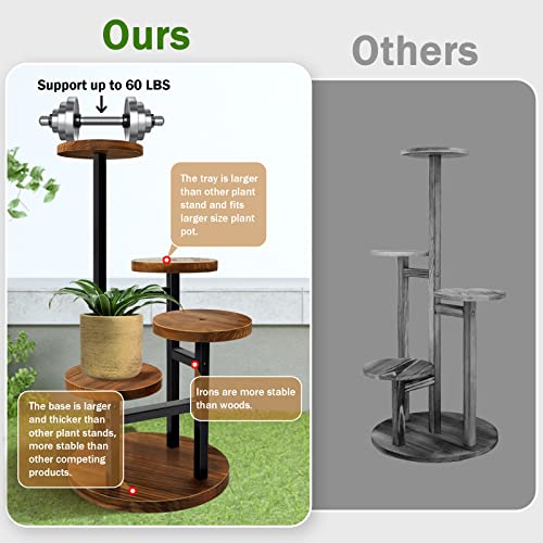 AUGOSTA 5 Tier Plant Stand, Tall Metal Wood Shelf for Indoor Outdoor Garden O47518