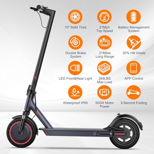 Electric Scooter with 10" Solid Tires, 500W Motor, 22 Miles Range, Folding D4827