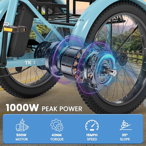 MOONCOOL Electric Trike for Adults, 20" Folding 3-Wheel Ebike, 500W Motor, Removable Battery W50658