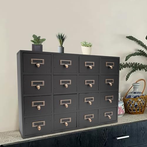 Vintage 16-Drawer Wooden Desktop Organizer with Iron Label Holders N538