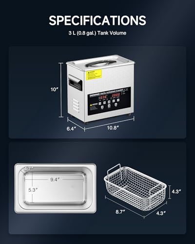 CREWORKS 3L Digital Ultrasonic Cleaner with Degas & Gentle Modes, 120W R572