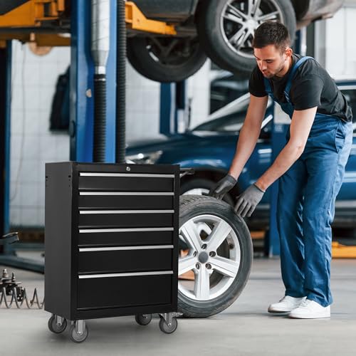6-Drawer Rolling Tool Chest Cabinet with Wheels and Locking, Black W270288