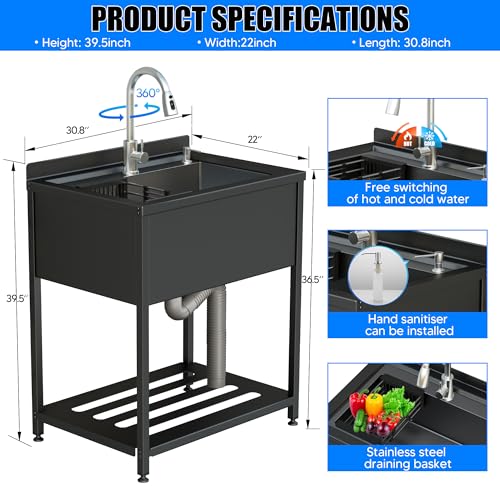 Stainless Steel Utility Sink with Faucet and Drain Kit I168