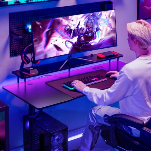 GTRACING 55 Inch Gaming Desk with LED Lights and Monitor Stand I9402