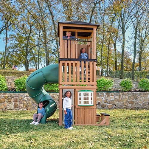 KidKraft Panorama Tower Three-Story Wooden Outdoor Playhouse with Slide G9119