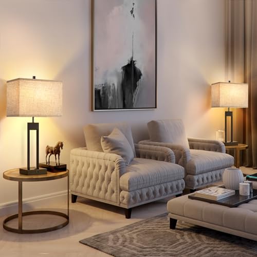 25.5'' Nightstand Lamps Set of 2 with USB, 3 Colors for Bedroom E985629