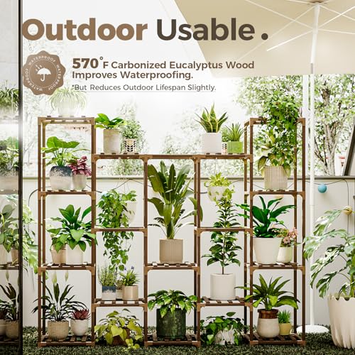 Bamworld Plant Stand Indoor Outdoor Wood Plant Rack 3 Tier Ladder D51744