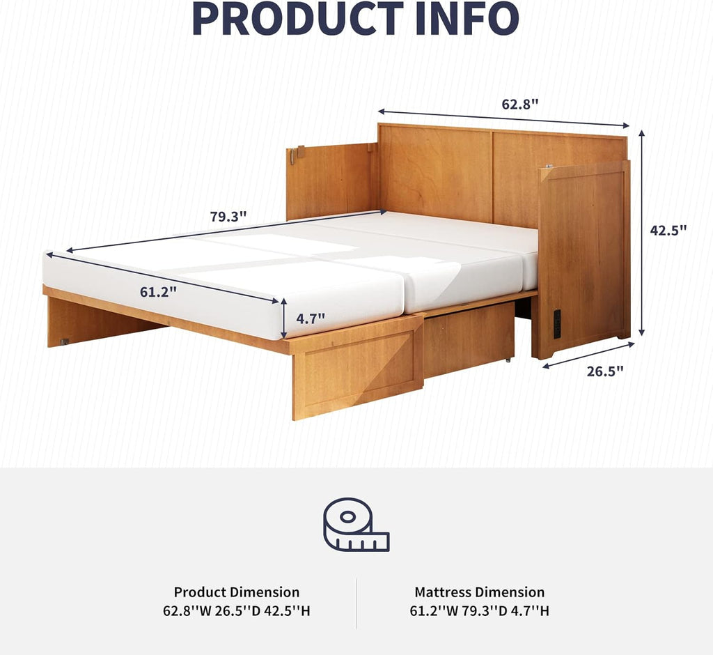 Murphy Cabinet Bed with Built-in USB Power Strip and 2 Drawers, Cherry H63614