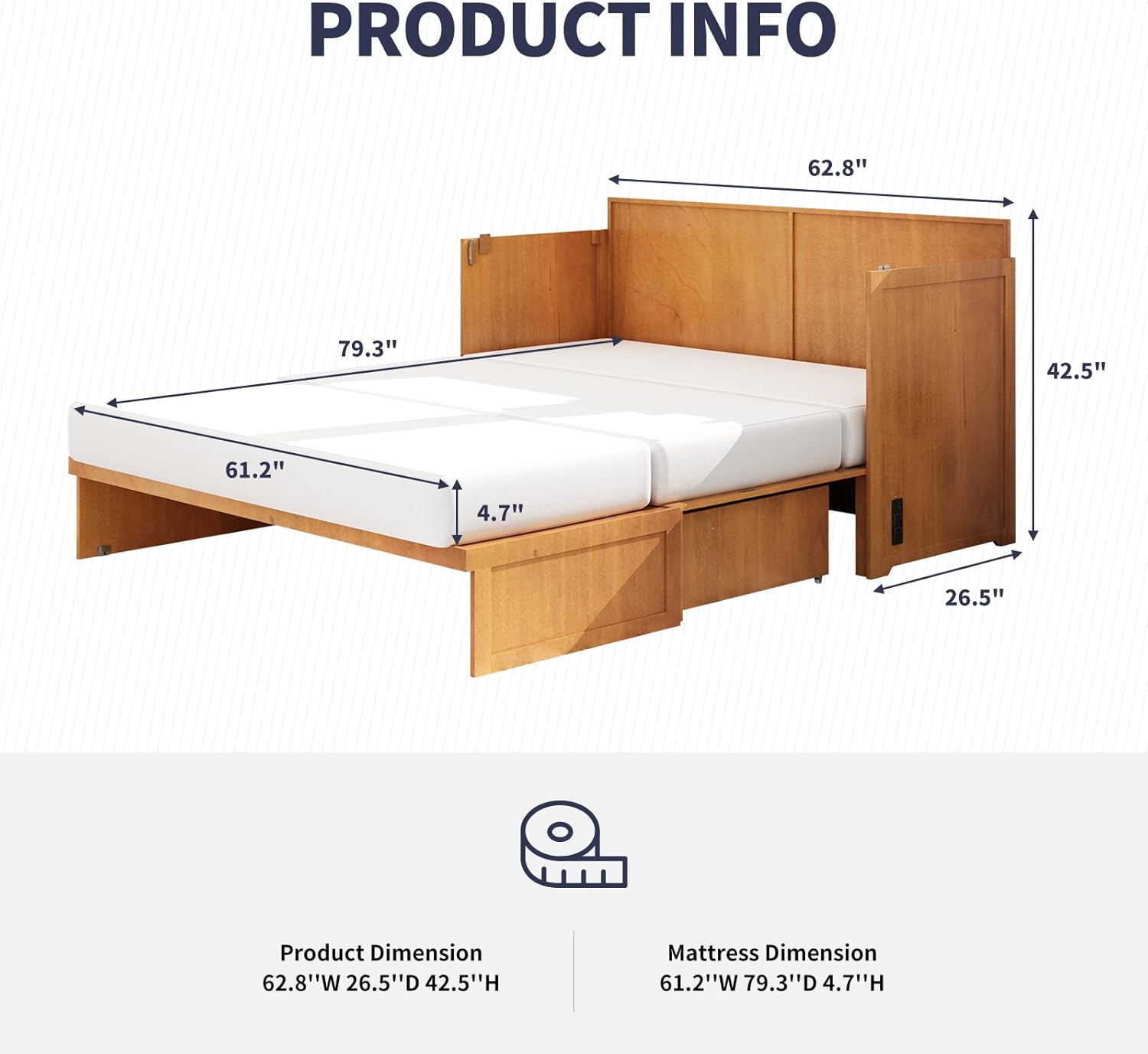 Murphy Cabinet Bed with Built-in USB Power Strip and 2 Drawers, Cherry H63614