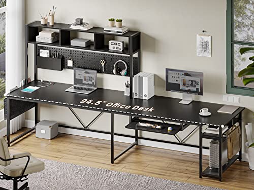 SEDETA L Shaped Gaming Desk with Power Outlet and Pegboard, Black B28201