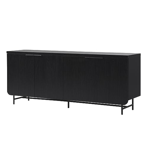 Walker Edison Reema Fluted 4-Door Kitchen Sideboard Buffet Console, 69 Inch, Coastal Oak