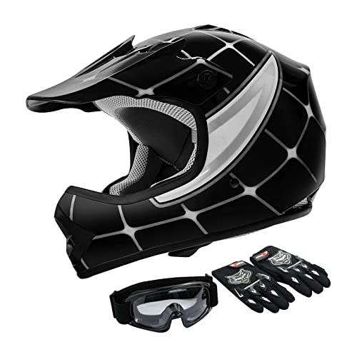 SLMOTO Dot Youth Kids Motocross Offroad Helmet with Goggles and Gloves Blue Skull D851858