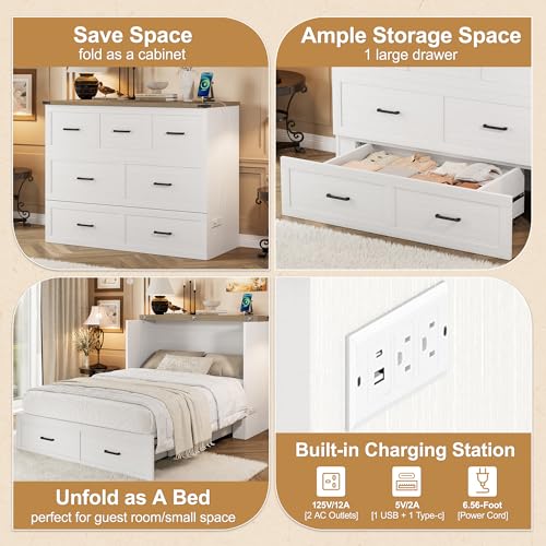 Queen Size Murphy Bed Cabinet with Charging Station, White P336686