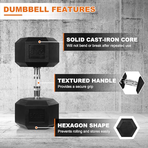 Hex Dumbbells Rubber Coated Hand Weights C709