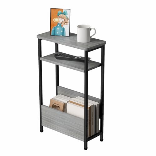 7.1" Narrow 3-Tier Side Table with Magazine Holder, Faux White Marble R580691