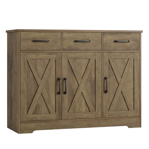 HOSTACK Modern Farmhouse Sideboard Buffet Cabinet with Barn Doors, White U8843
