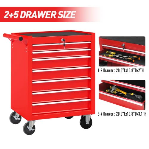7-Drawer Rolling Tool Chest with Wheels, Lockable Steel Storage Cabinet, Black S62207