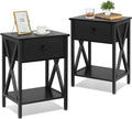 VECELO End Side Table with Cabinet,Bedside Nightstand with Large Capacity Storage for Living Room, Bedroom,Office,Easy to Assemble, 1 Set, Dark Black/1 Set