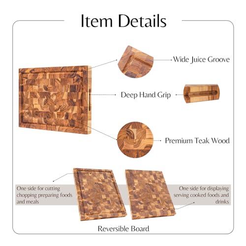 Teak Wood Cutting Board with Juice Groove, 16 x 12 x 1.5 inch A5040