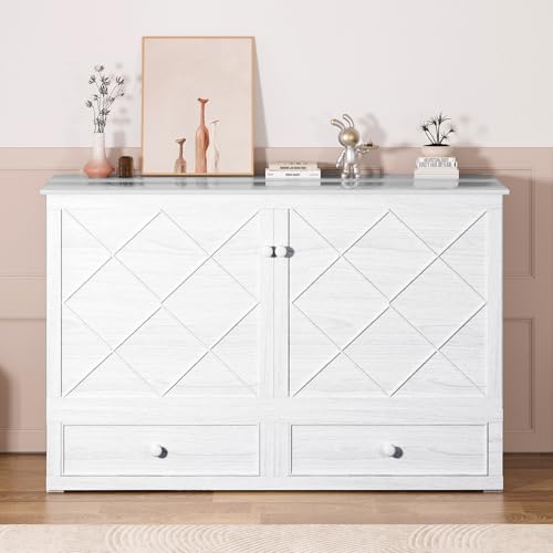 Mjkone Queen Murphy Bed Cabinet with Tri-Folding Mattress, White E6299