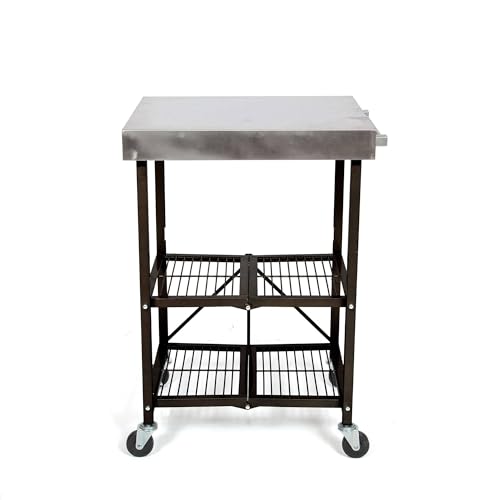 Origami Folding Kitchen Cart on Wheels, 3-Tier Rolling Cart Z2164