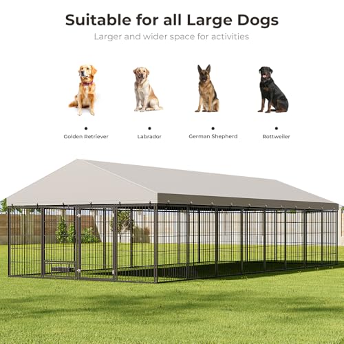 10X19FT Heavy Duty Outdoor Dog Kennel with Cover and Lock V196
