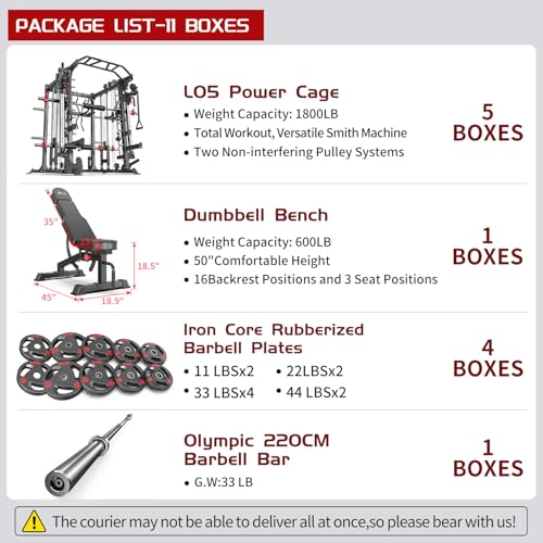 Power Cage Smith Machine Power Rack with Cable Crossover for Home Gym X175525