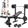 OPPSDECOR 8 in 1 Weight Bench Set, Adjustable Bench Press with Squat Rack Leg Extension & Leg Curl Foldable Workout Bench with Safety Bar Catches Standard Weight Training Benches for Home Gym
