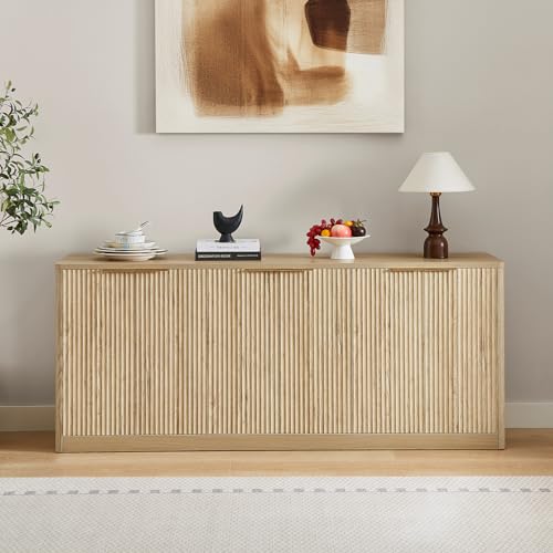 67" Fluted Oak Buffet Cabinet Sideboard with 6 Doors A1241