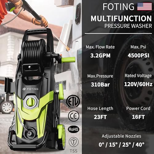 Electric Pressure Washer 4500 PSI 3.2 GPM with 4 Nozzles and Foam Cannon G786027