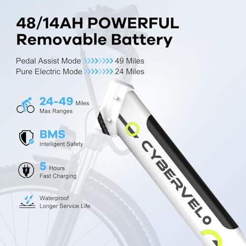 1000 Peak Electric Bike for Adults, 80 Miles Removable Battery, 26" 7-Speed D960