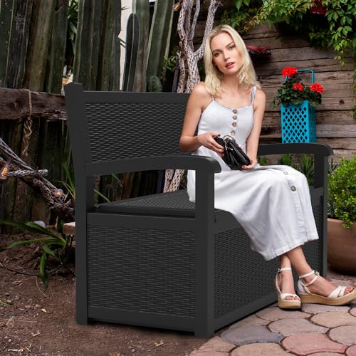 Vixzen 75 Gallon Outdoor Storage Bench Deck Box, Lockable All-Weather Seating Q396149