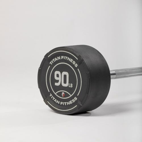 Titan Fitness Rubber Curl Fixed Barbells, Pre-Loaded Weight Bar Y406