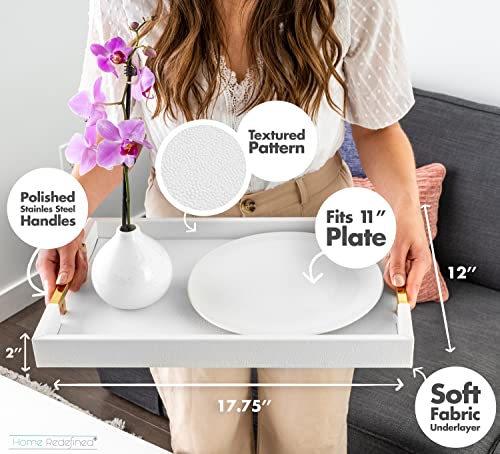 White Marble Faux Leather Decorative Tray with Handles D972626
