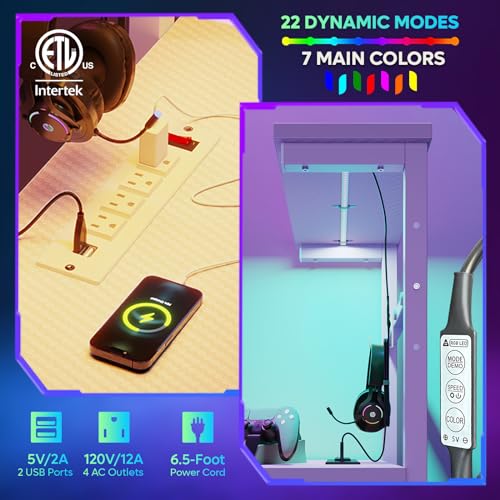 Bestier Gaming Desk with LED Lights, 51.3 Inch Computer Desk Q970