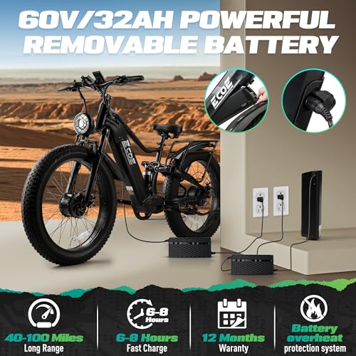 5000W Dual Motor Electric Bike for Adults 60V 32AH Battery 26x4 Fat Tire Full Suspension R15552