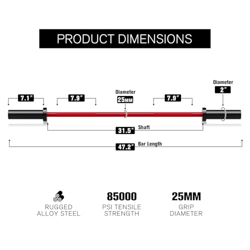 RITFIT Olympic Barbell 4ft/6ft 2 Inch Weight Bar for Strength Training, 500lbs Capacity F369