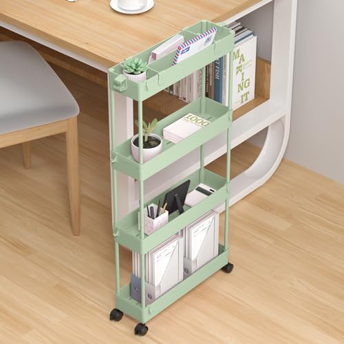 SPACELEAD Slim Storage Cart 4 Tier, Rolling Utility Cart for Bathroom & Kitchen, White Q18019