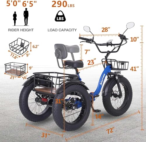 Electric Tricycle for Adults 750W Folding Fat Tire 3-Wheel Ebike K61564