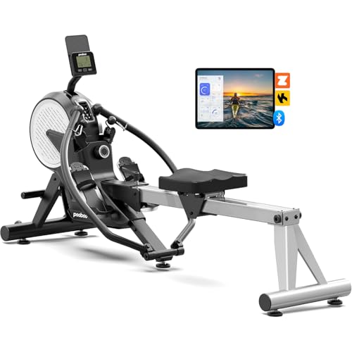 pooboo Rowing Machines for Home, Dual Wind & Magnetic Resistance, Foldable Row Machine 400 LB Weight Capacity, 14 Levels Resistance Quiet Rowers for at Home Exercise, App Supported