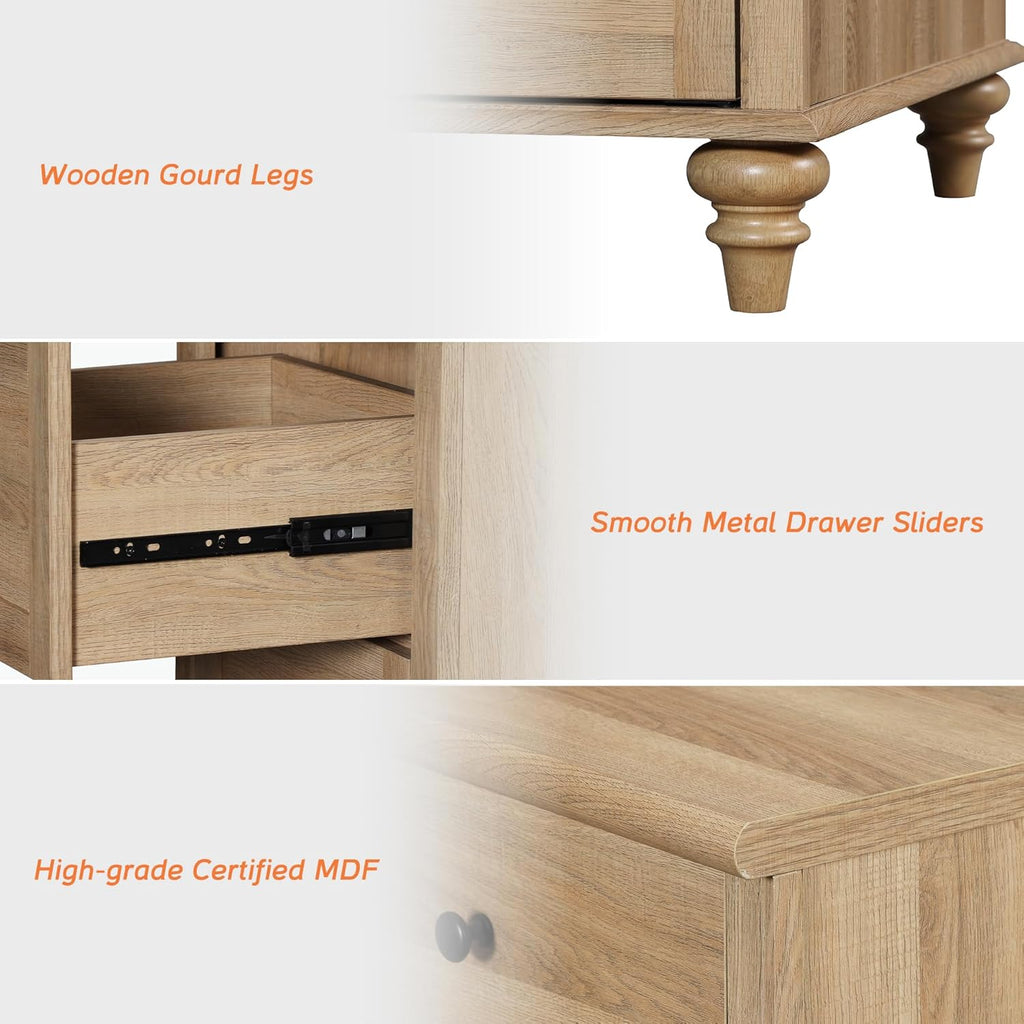 WAMPAT 4 Piece Bedroom Set with 2 Dressers and 2 Nightstands, Oak P906
