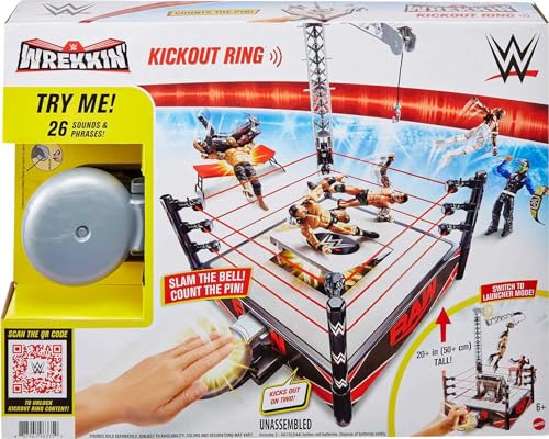 Mattel WWE Wrekkin' Kickout Ring Playset with Launcher & Championship, 13-inch x 20-inch P27647