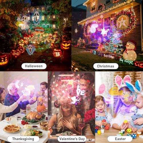Holiday Projector with 10 HD Replaceable Slides, Waterproof Outdoor Decoration Light F6111